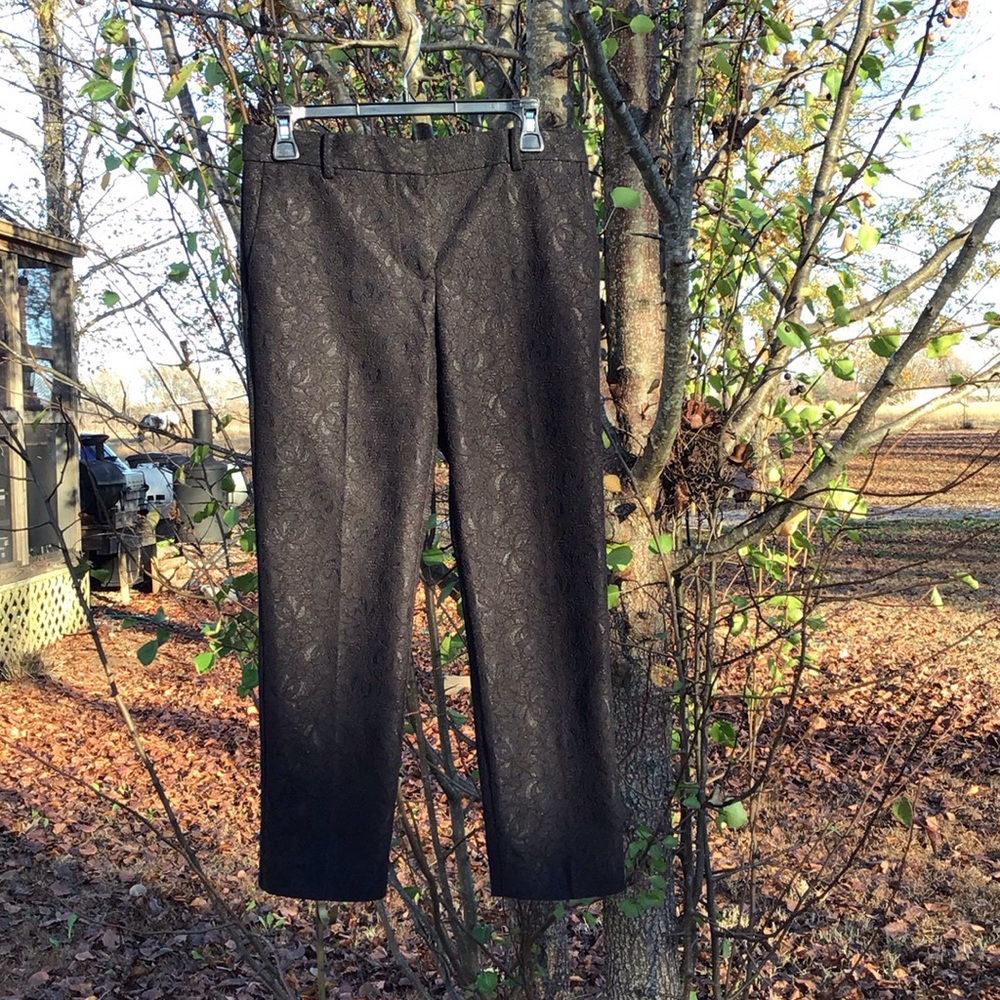 Ann Taylor Black Textured Overlay Floral Lace Ankle Pants